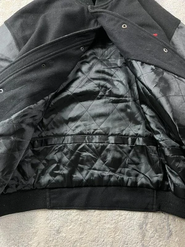 Vintage Men's Embroidered Black Red Varsity Leather Sleeves Bomber Wool Jacket Si – photo 6